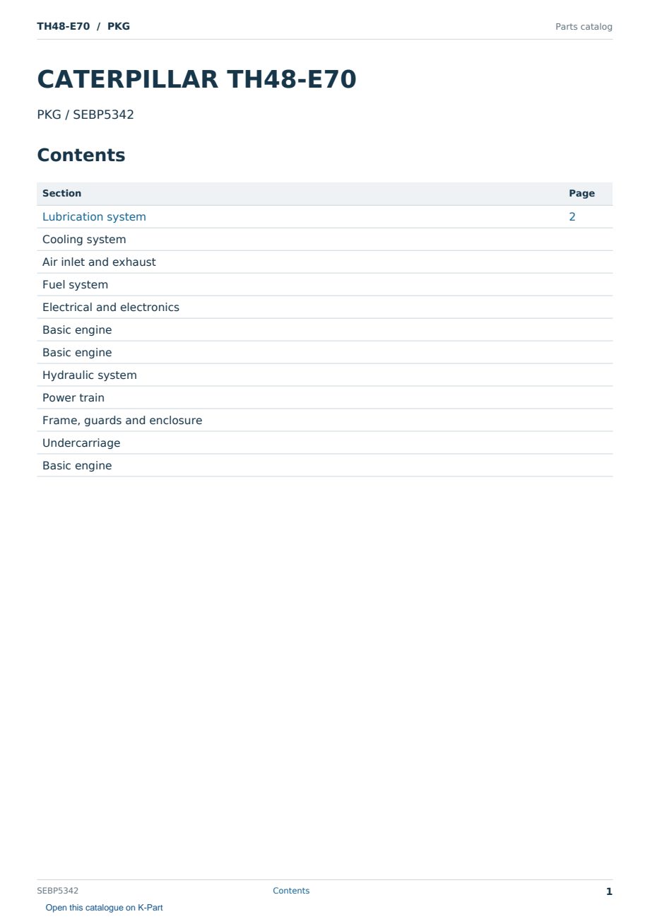 Caterpillar TH48-E70 S/N PKG Partsbook SEBP5342 (English) - sample page 1 of 10 Caterpillar TH48-E70 S/N PKG Partsbook SEBP5342 (English) - sample page 1 of 10