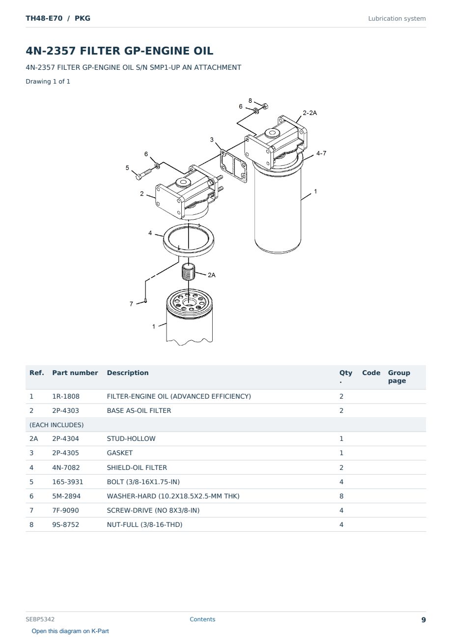 Caterpillar TH48-E70 S/N PKG Partsbook SEBP5342 (English) - sample page 9 of 10 Caterpillar TH48-E70 S/N PKG Partsbook SEBP5342 (English) - sample page 9 of 10