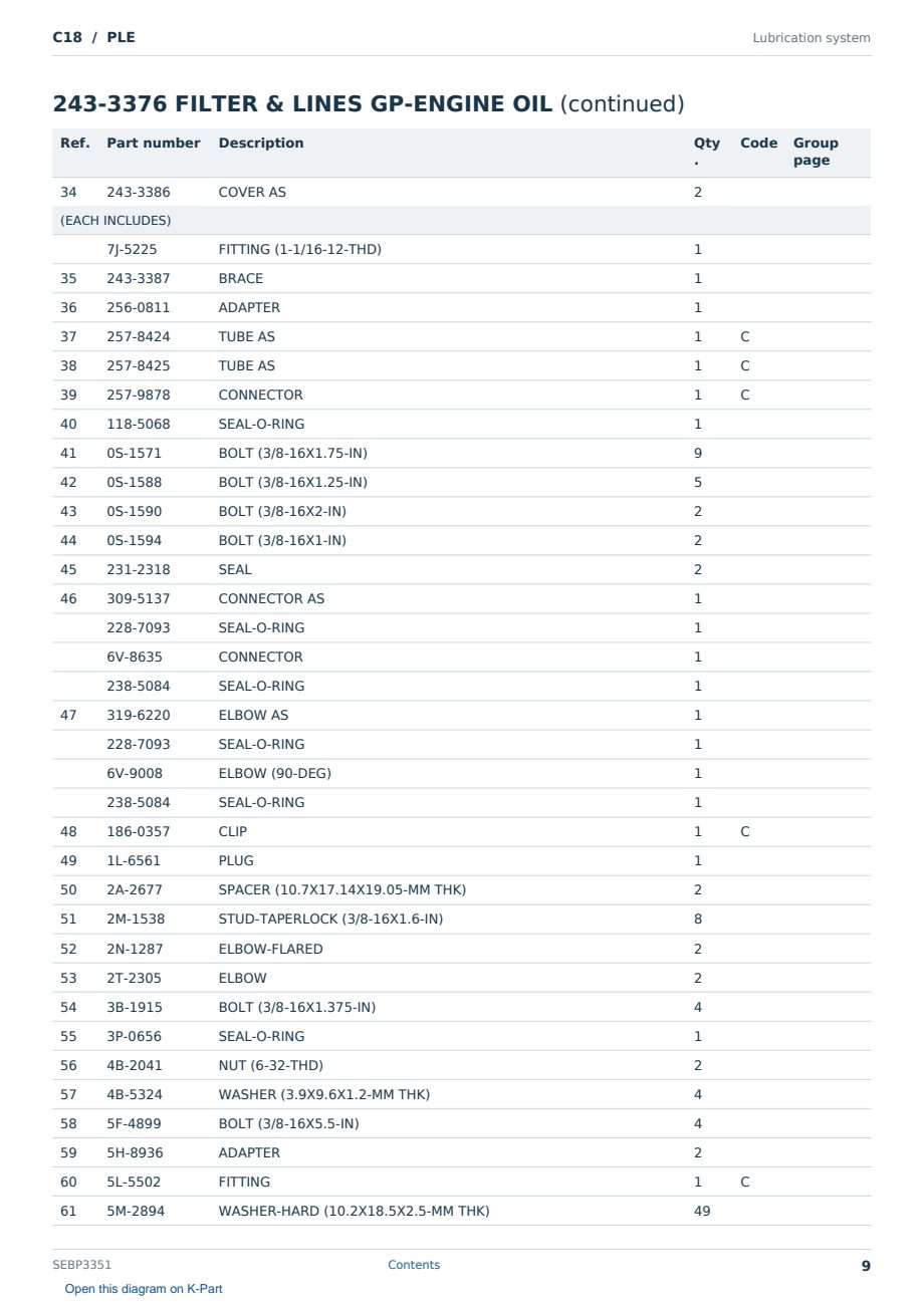 Caterpillar C18 S/N PLE Partsbook SEBP3351 (English) - sample page 9 of 10 Caterpillar C18 S/N PLE Partsbook SEBP3351 (English) - sample page 9 of 10