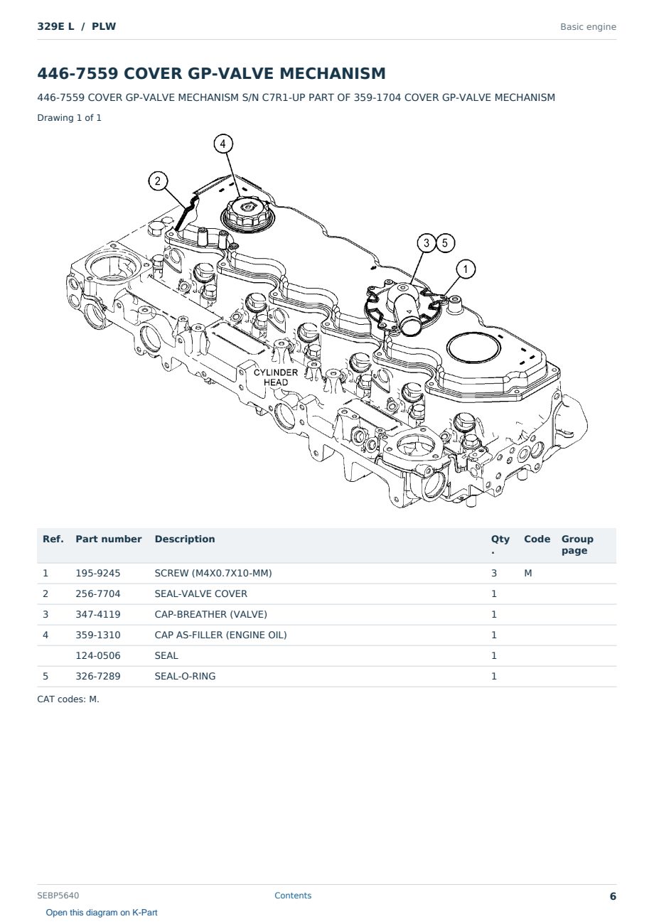 Caterpillar 329E L S/N PLW Partsbook SEBP5640 (English) - sample page 6 of 10 Caterpillar 329E L S/N PLW Partsbook SEBP5640 (English) - sample page 6 of 10