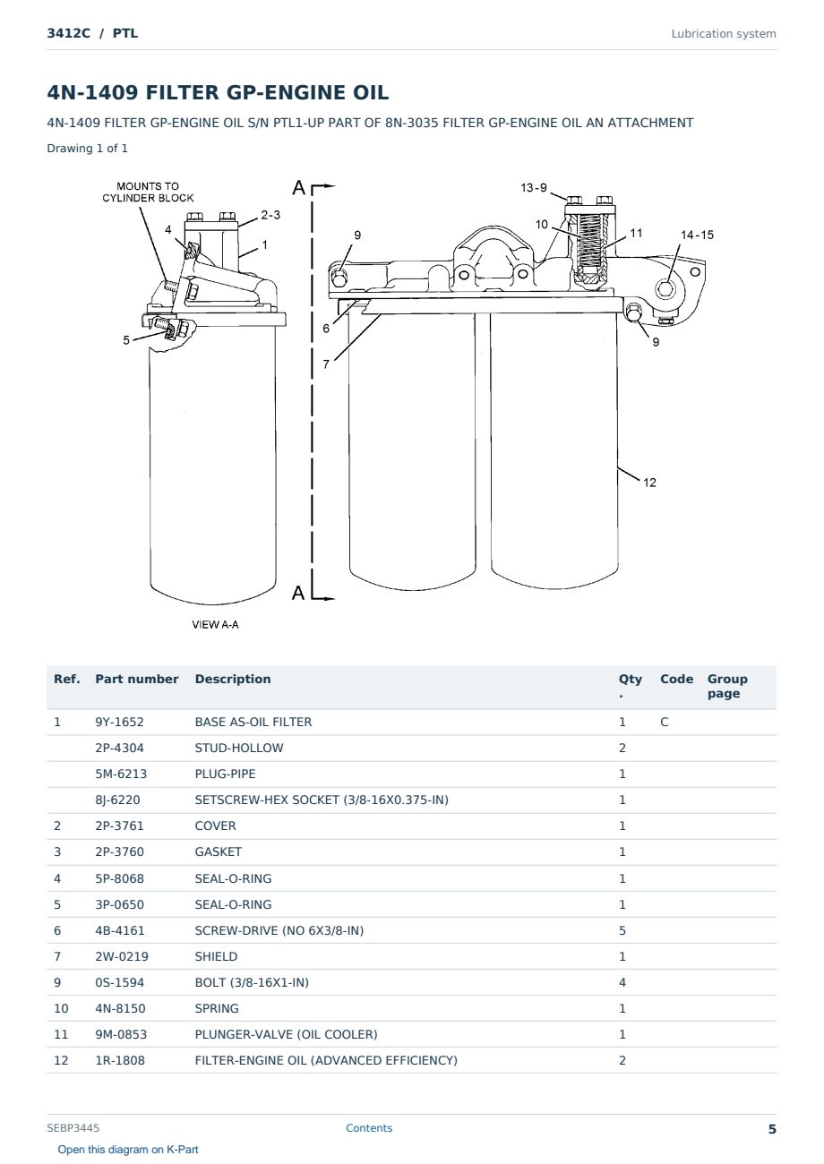 Caterpillar 3412C S/N PTL Partsbook SEBP3445 (English) - sample page 5 of 10 Caterpillar 3412C S/N PTL Partsbook SEBP3445 (English) - sample page 5 of 10