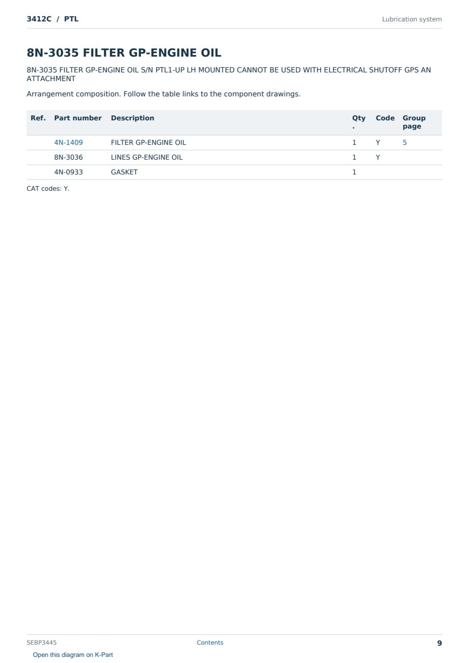 Caterpillar 3412C S/N PTL Partsbook SEBP3445 (English) - sample page 9 of 10 Caterpillar 3412C S/N PTL Partsbook SEBP3445 (English) - sample page 9 of 10