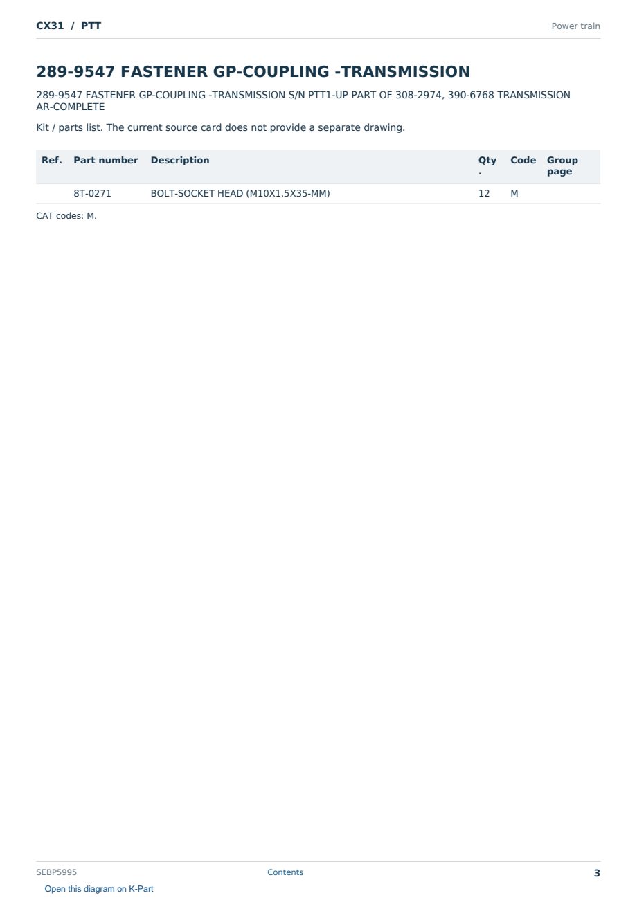 Caterpillar CX31 S/N PTT Partsbook SEBP5995 (English) - sample page 3 of 10 Caterpillar CX31 S/N PTT Partsbook SEBP5995 (English) - sample page 3 of 10