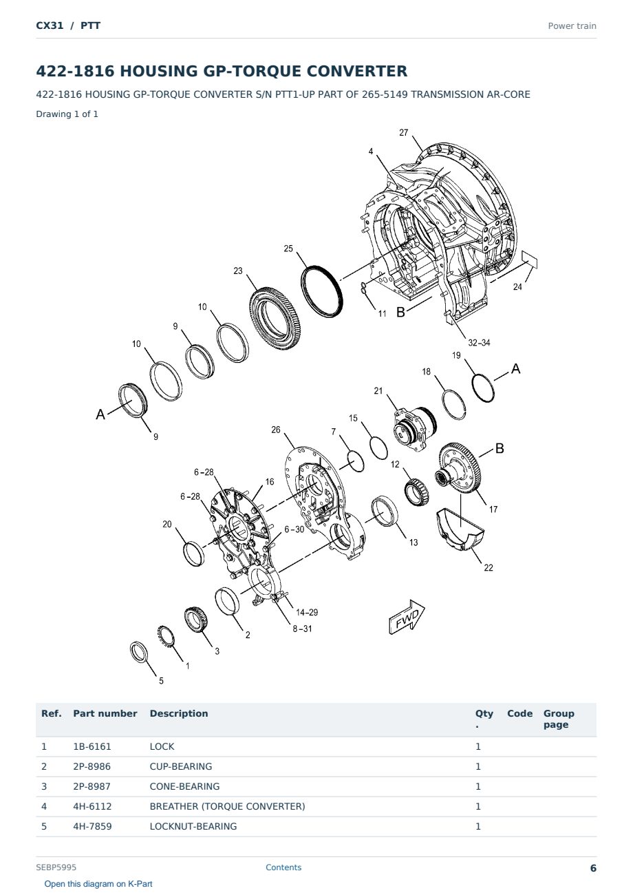Caterpillar CX31 S/N PTT Partsbook SEBP5995 (English) - sample page 6 of 10 Caterpillar CX31 S/N PTT Partsbook SEBP5995 (English) - sample page 6 of 10