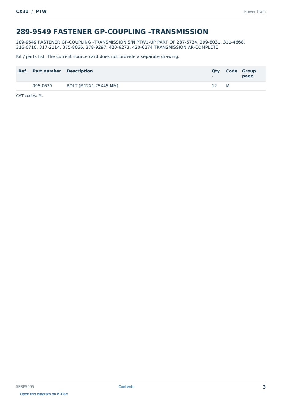 Caterpillar CX31 S/N PTW Partsbook SEBP5995 (English) - sample page 3 of 10 Caterpillar CX31 S/N PTW Partsbook SEBP5995 (English) - sample page 3 of 10