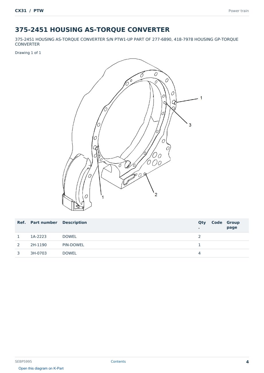 Caterpillar CX31 S/N PTW Partsbook SEBP5995 (English) - sample page 4 of 10 Caterpillar CX31 S/N PTW Partsbook SEBP5995 (English) - sample page 4 of 10