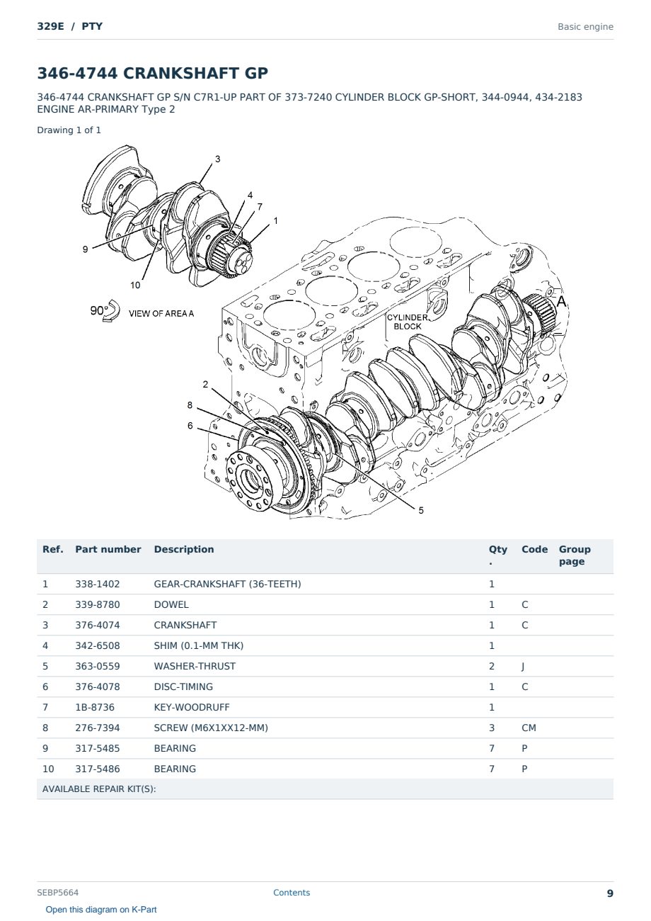 Caterpillar 329E S/N PTY Partsbook SEBP5664 (English) - sample page 9 of 10 Caterpillar 329E S/N PTY Partsbook SEBP5664 (English) - sample page 9 of 10