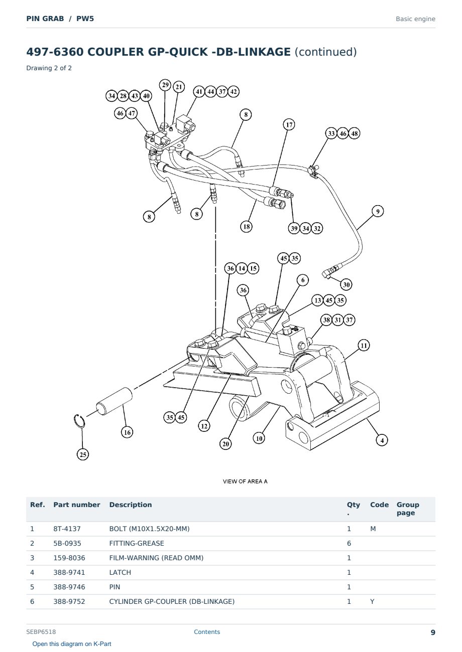 Caterpillar PIN GRAB S/N PW5 Partsbook SEBP6518 (English) - sample page 9 of 10 Caterpillar PIN GRAB S/N PW5 Partsbook SEBP6518 (English) - sample page 9 of 10