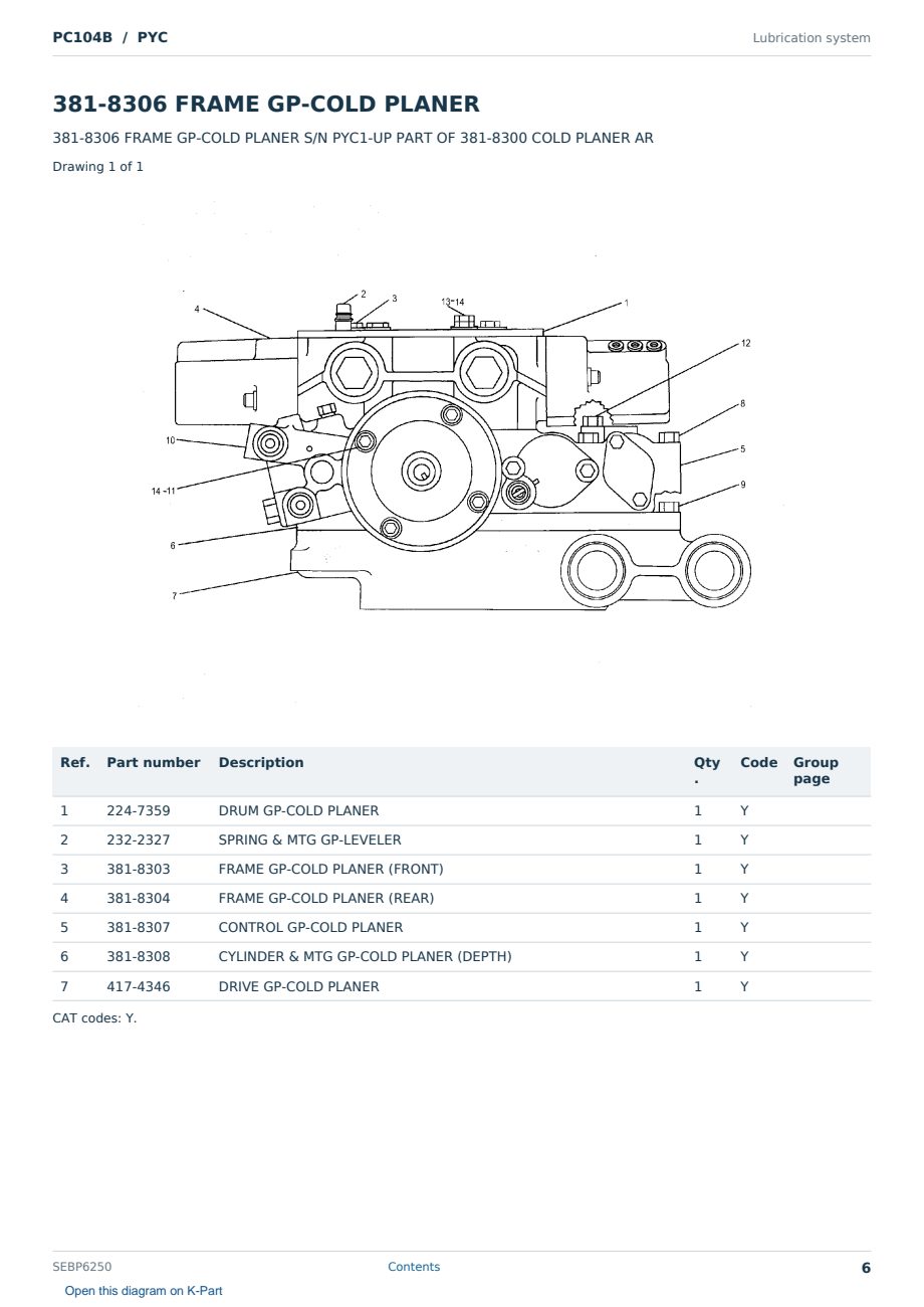 Caterpillar PC104B S/N PYC Partsbook SEBP6250 (English) - sample page 6 of 10 Caterpillar PC104B S/N PYC Partsbook SEBP6250 (English) - sample page 6 of 10