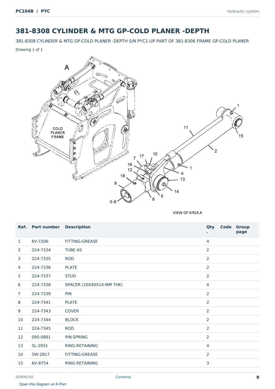 Caterpillar PC104B S/N PYC Partsbook SEBP6250 (English) - sample page 9 of 10 Caterpillar PC104B S/N PYC Partsbook SEBP6250 (English) - sample page 9 of 10