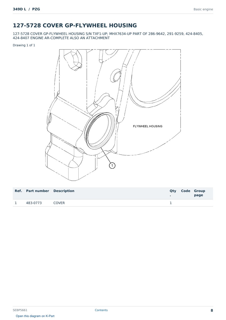Caterpillar 349D L S/N PZG Partsbook SEBP5661 (English) - sample page 8 of 10 Caterpillar 349D L S/N PZG Partsbook SEBP5661 (English) - sample page 8 of 10