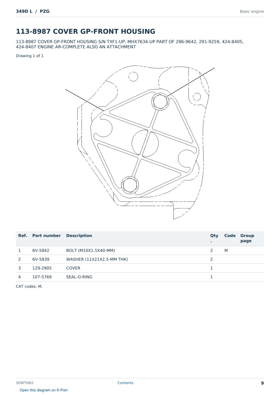 Caterpillar 349D L S/N PZG Partsbook SEBP5661 (English) - sample page 9 of 10 Caterpillar 349D L S/N PZG Partsbook SEBP5661 (English) - sample page 9 of 10