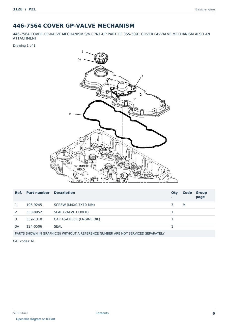 Caterpillar 312E S/N PZL Partsbook SEBP5649 (English) - sample page 6 of 10 Caterpillar 312E S/N PZL Partsbook SEBP5649 (English) - sample page 6 of 10