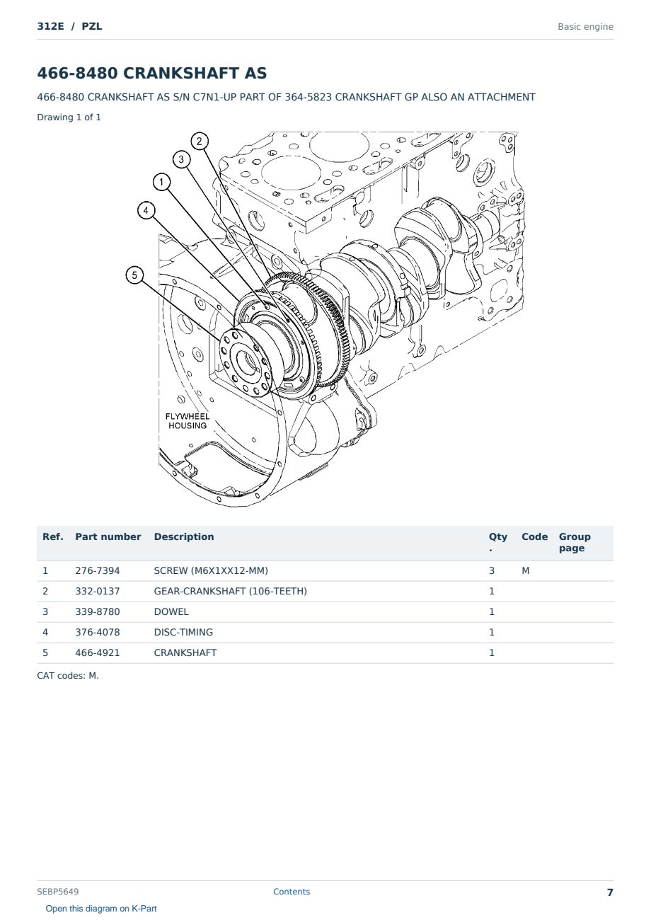 Caterpillar 312E S/N PZL Partsbook SEBP5649 (English) - sample page 7 of 10 Caterpillar 312E S/N PZL Partsbook SEBP5649 (English) - sample page 7 of 10