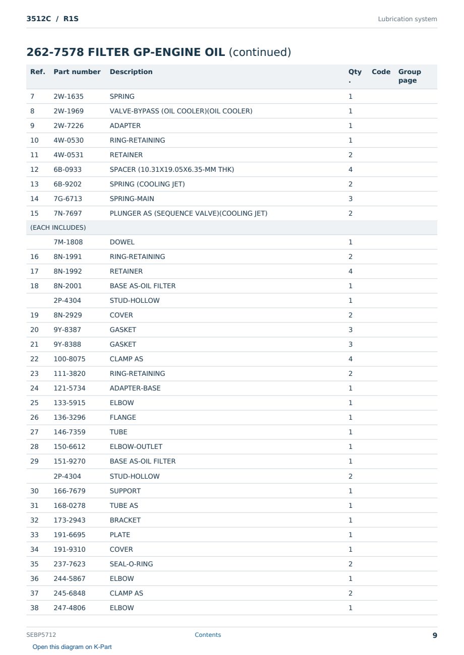 Caterpillar 3512C S/N R1S Partsbook SEBP5712 (English) - sample page 9 of 10 Caterpillar 3512C S/N R1S Partsbook SEBP5712 (English) - sample page 9 of 10