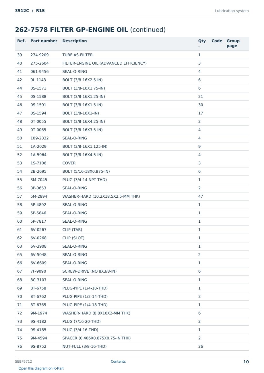 Caterpillar 3512C S/N R1S Partsbook SEBP5712 (English) - sample page 10 of 10 Caterpillar 3512C S/N R1S Partsbook SEBP5712 (English) - sample page 10 of 10