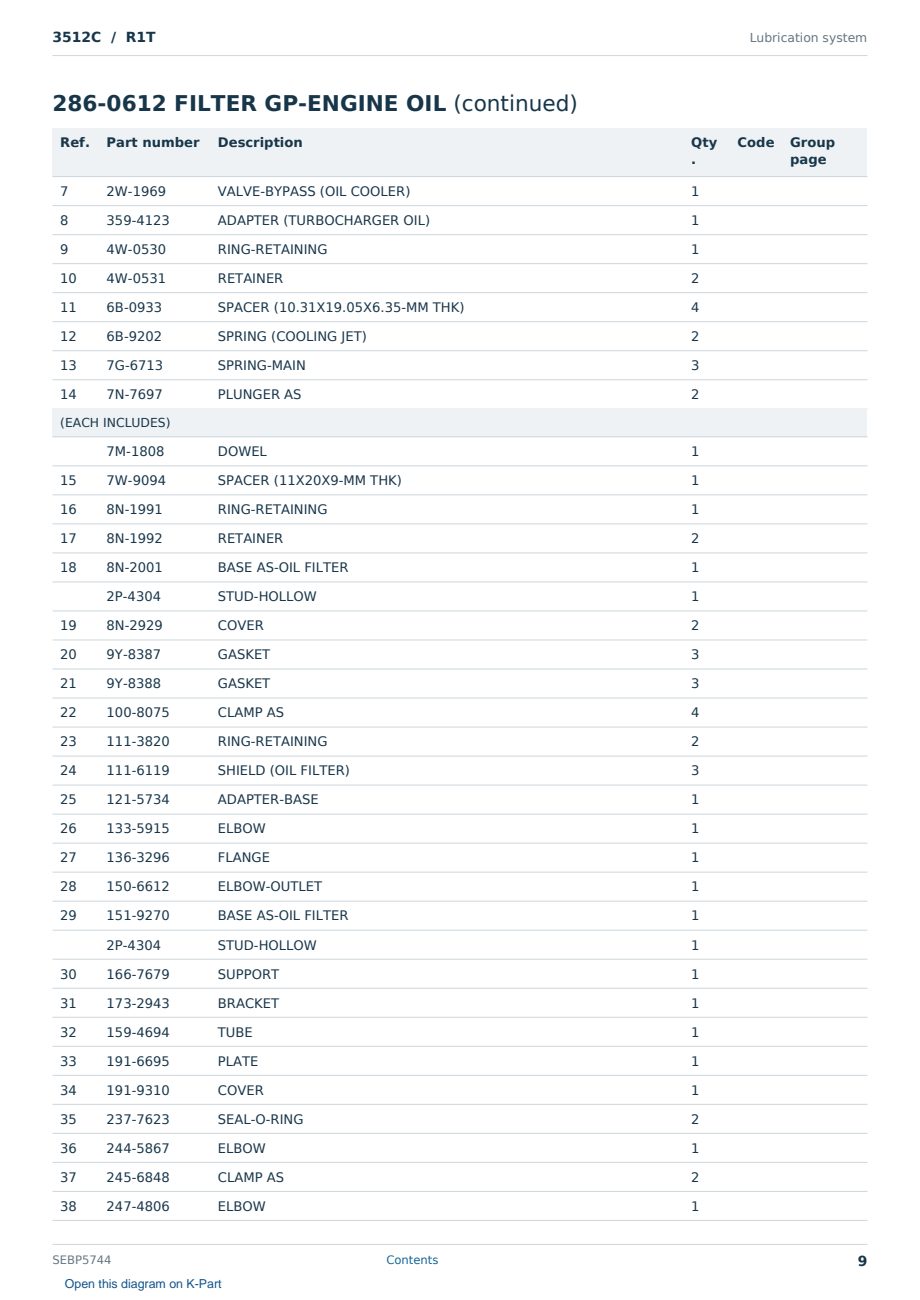 Caterpillar 3512C S/N R1T Partsbook SEBP5744 (English) - sample page 9 of 10 Caterpillar 3512C S/N R1T Partsbook SEBP5744 (English) - sample page 9 of 10