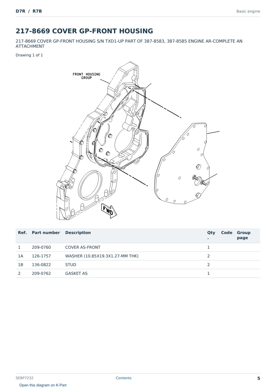 Caterpillar D7R S/N R7B Partsbook SEBP7232 (English) - sample page 5 of 10 Caterpillar D7R S/N R7B Partsbook SEBP7232 (English) - sample page 5 of 10