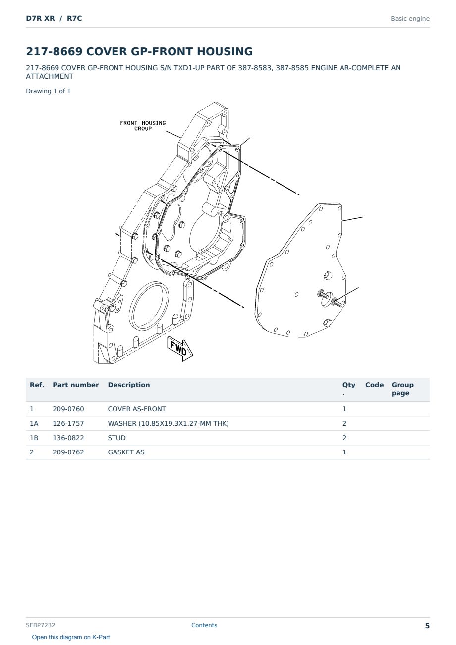 Caterpillar D7R XR S/N R7C Partsbook SEBP7232 (English) - sample page 5 of 10 Caterpillar D7R XR S/N R7C Partsbook SEBP7232 (English) - sample page 5 of 10