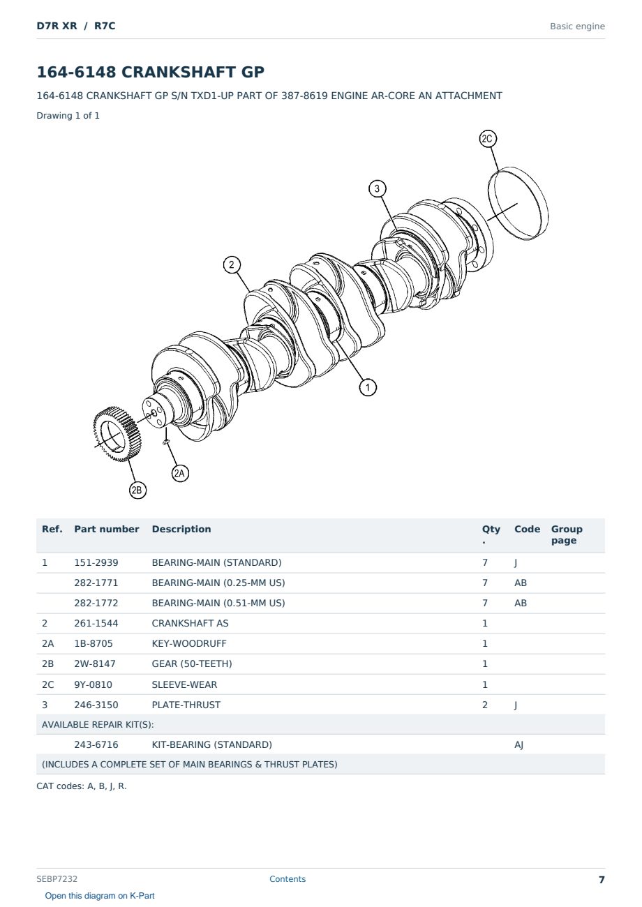 Caterpillar D7R XR S/N R7C Partsbook SEBP7232 (English) - sample page 7 of 10 Caterpillar D7R XR S/N R7C Partsbook SEBP7232 (English) - sample page 7 of 10