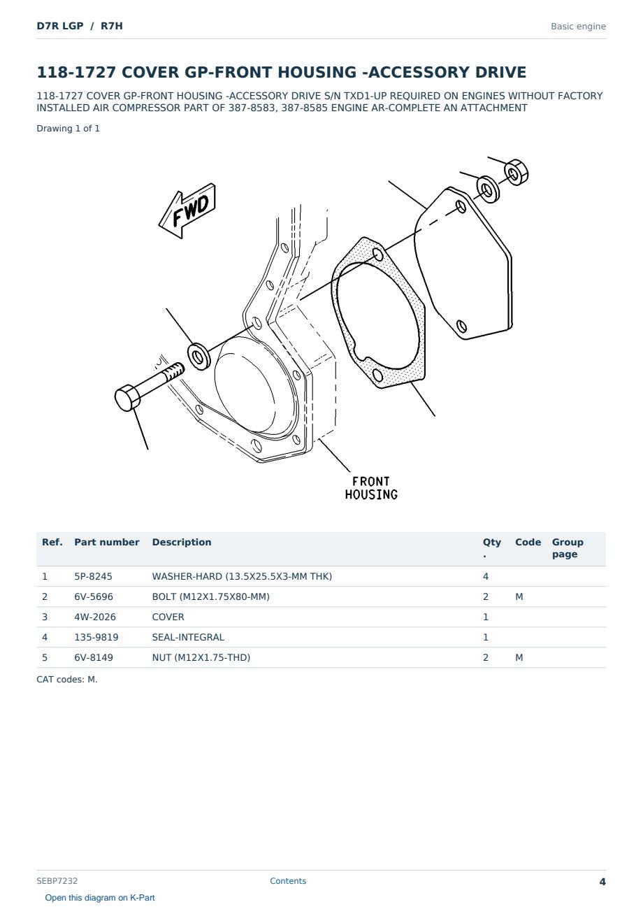 Caterpillar D7R LGP S/N R7H Partsbook SEBP7232 (English) - sample page 4 of 10 Caterpillar D7R LGP S/N R7H Partsbook SEBP7232 (English) - sample page 4 of 10