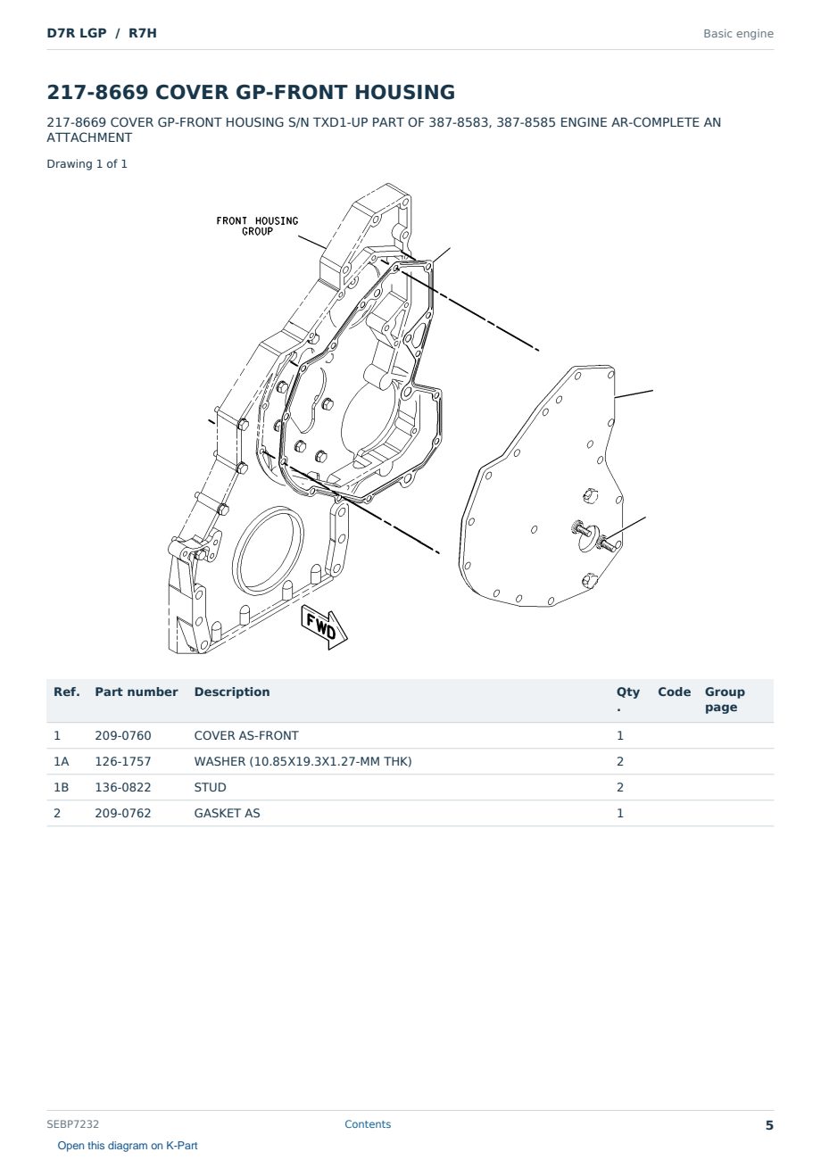 Caterpillar D7R LGP S/N R7H Partsbook SEBP7232 (English) - sample page 5 of 10 Caterpillar D7R LGP S/N R7H Partsbook SEBP7232 (English) - sample page 5 of 10