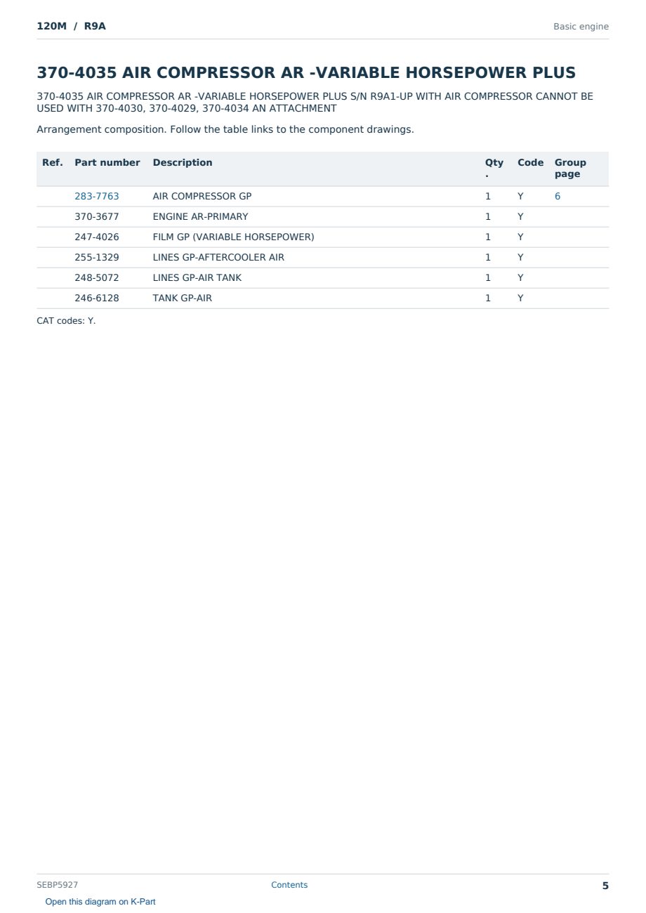 Caterpillar 120M S/N R9A Partsbook SEBP5927 (English) - sample page 5 of 10 Caterpillar 120M S/N R9A Partsbook SEBP5927 (English) - sample page 5 of 10