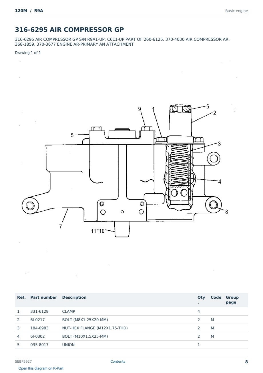 Caterpillar 120M S/N R9A Partsbook SEBP5927 (English) - sample page 8 of 10 Caterpillar 120M S/N R9A Partsbook SEBP5927 (English) - sample page 8 of 10