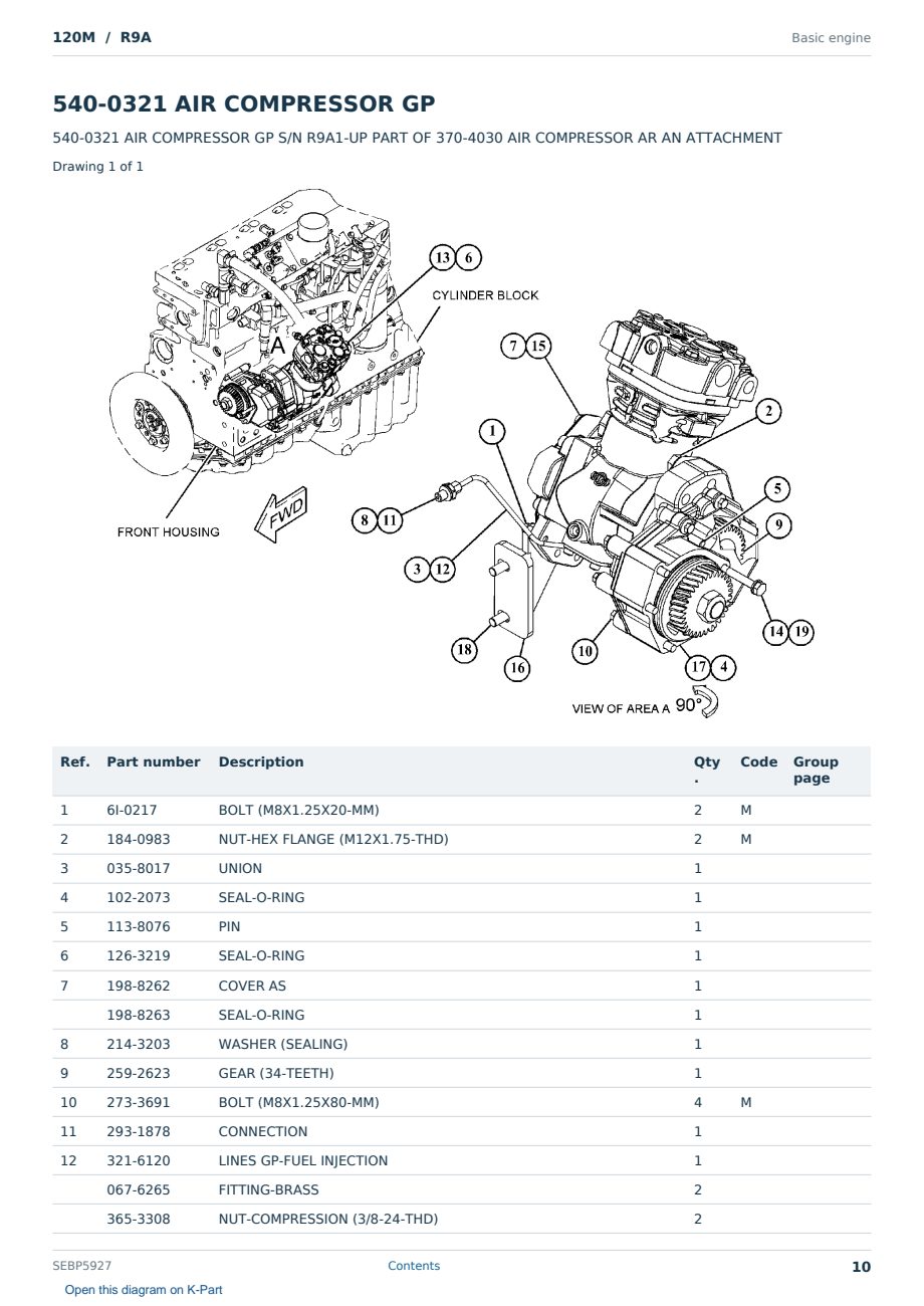 Caterpillar 120M S/N R9A Partsbook SEBP5927 (English) - sample page 10 of 10 Caterpillar 120M S/N R9A Partsbook SEBP5927 (English) - sample page 10 of 10
