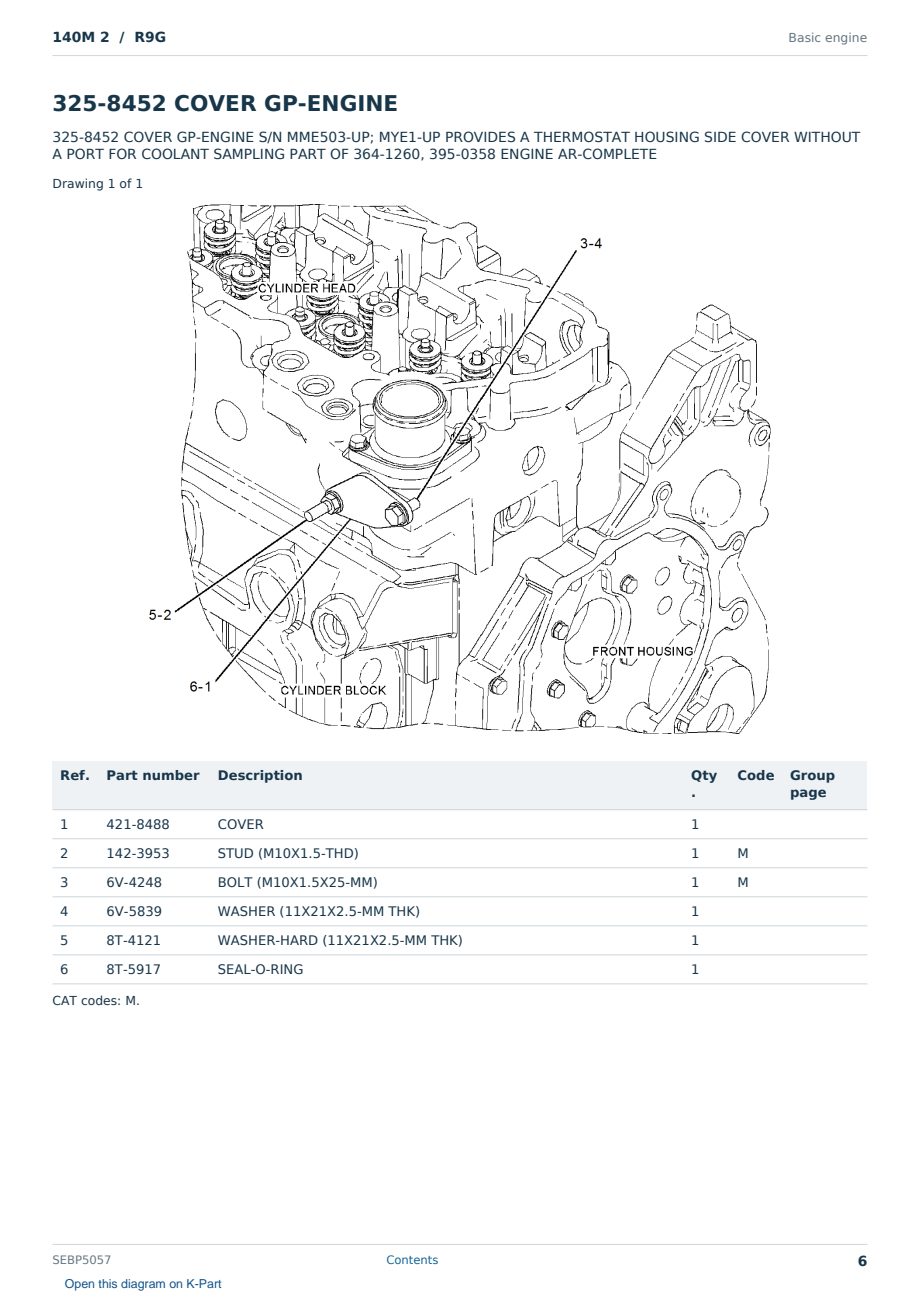 Caterpillar 140M 2 S/N R9G Partsbook SEBP5057 (English) - sample page 6 of 10 Caterpillar 140M 2 S/N R9G Partsbook SEBP5057 (English) - sample page 6 of 10