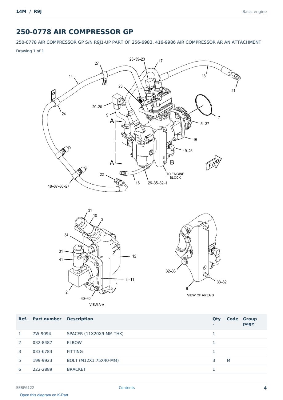 Caterpillar 14M S/N R9J Partsbook SEBP6122 (English) - sample page 4 of 10 Caterpillar 14M S/N R9J Partsbook SEBP6122 (English) - sample page 4 of 10