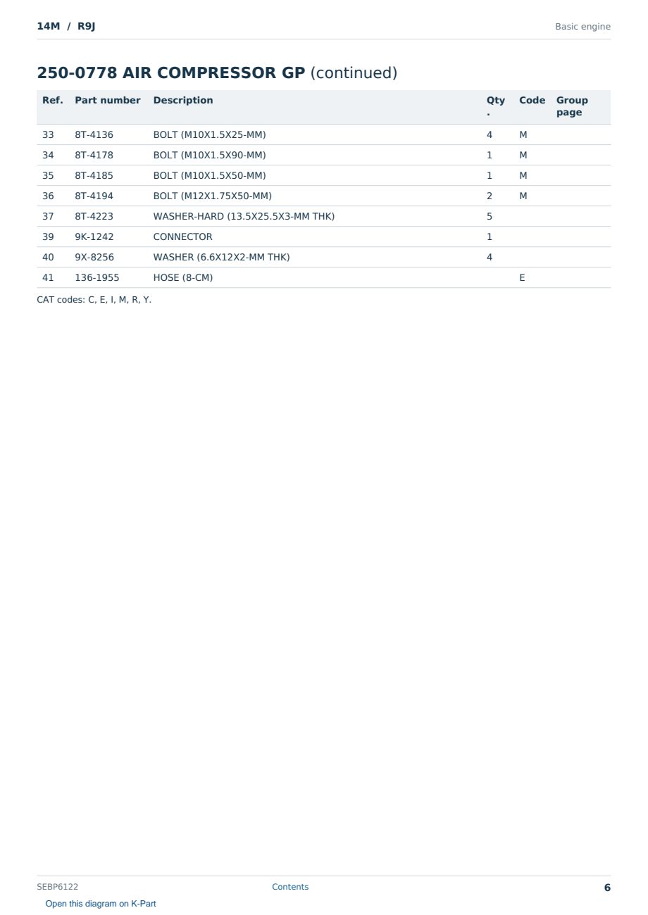 Caterpillar 14M S/N R9J Partsbook SEBP6122 (English) - sample page 6 of 10 Caterpillar 14M S/N R9J Partsbook SEBP6122 (English) - sample page 6 of 10