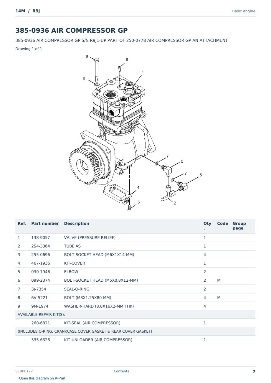Caterpillar 14M S/N R9J Partsbook SEBP6122 (English) - sample page 7 of 10 Caterpillar 14M S/N R9J Partsbook SEBP6122 (English) - sample page 7 of 10