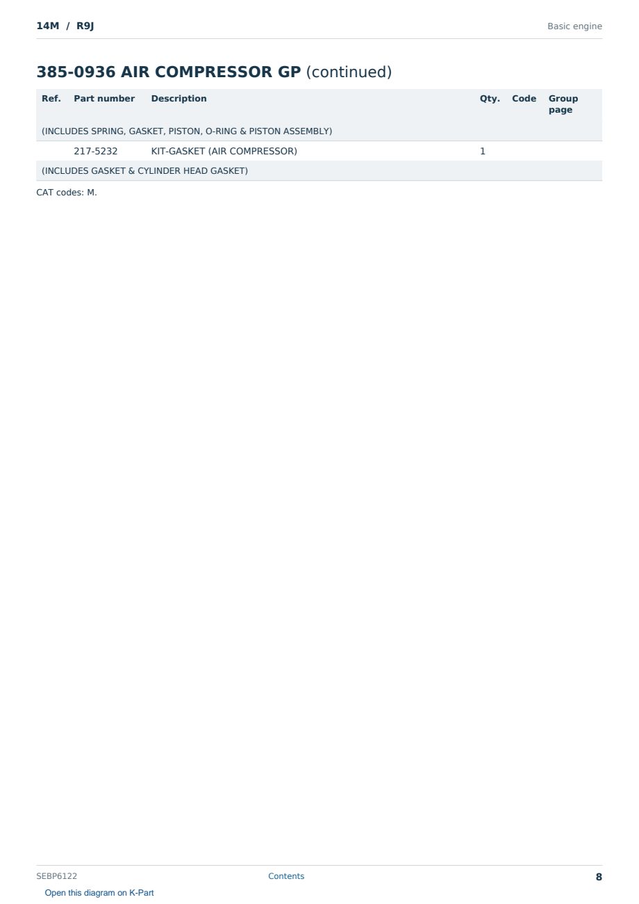 Caterpillar 14M S/N R9J Partsbook SEBP6122 (English) - sample page 8 of 10 Caterpillar 14M S/N R9J Partsbook SEBP6122 (English) - sample page 8 of 10