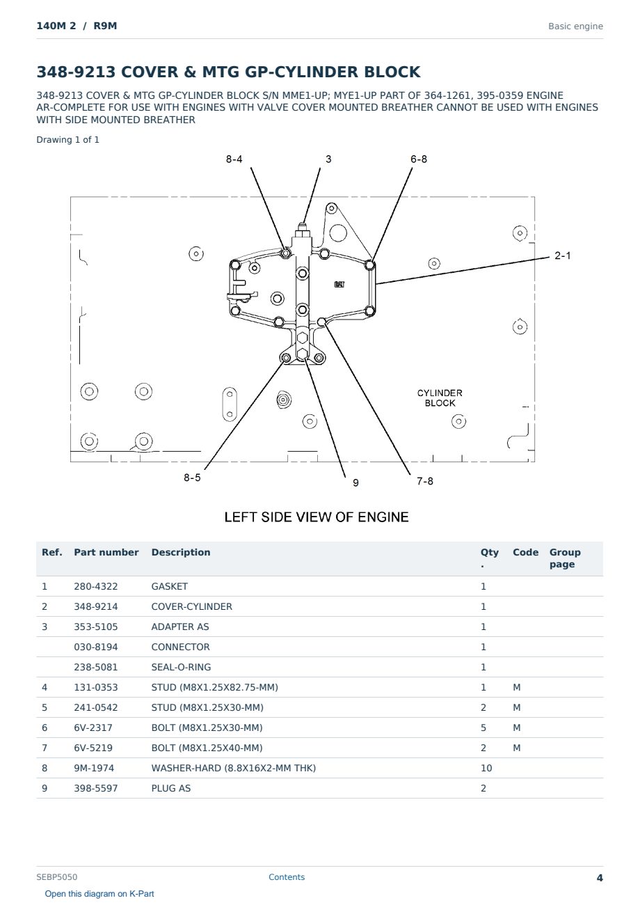 Caterpillar 140M 2 S/N R9M Partsbook SEBP5050 (English) - sample page 4 of 10 Caterpillar 140M 2 S/N R9M Partsbook SEBP5050 (English) - sample page 4 of 10