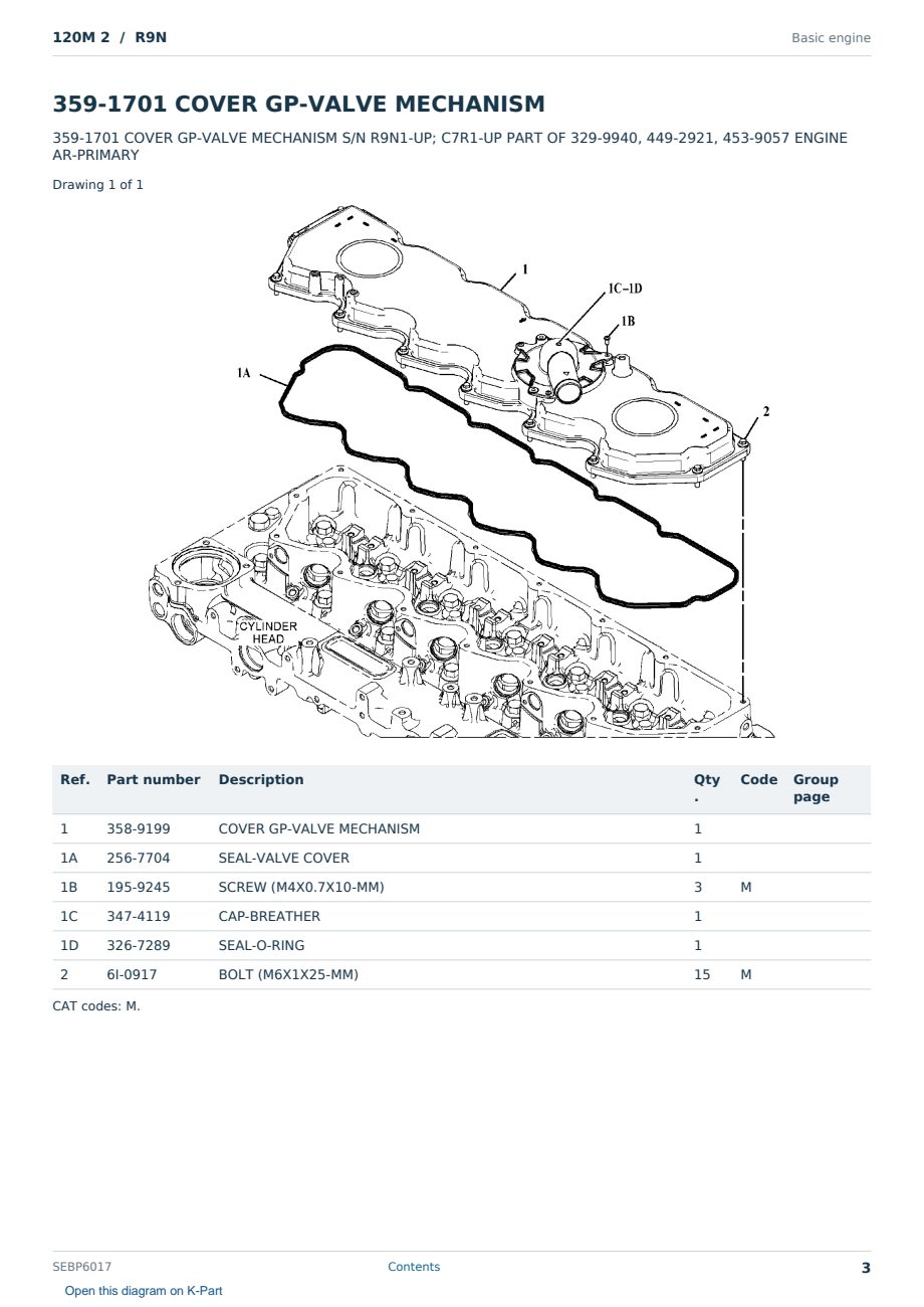 Caterpillar 120M 2 S/N R9N Partsbook SEBP6017 (English) - sample page 3 of 10 Caterpillar 120M 2 S/N R9N Partsbook SEBP6017 (English) - sample page 3 of 10