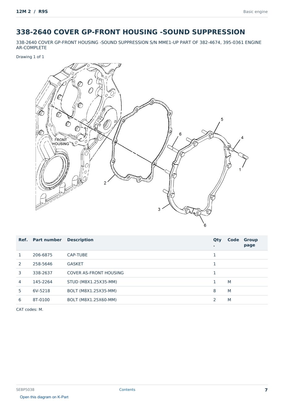 Caterpillar 12M 2 S/N R9S Partsbook SEBP5038 (English) - sample page 7 of 10 Caterpillar 12M 2 S/N R9S Partsbook SEBP5038 (English) - sample page 7 of 10