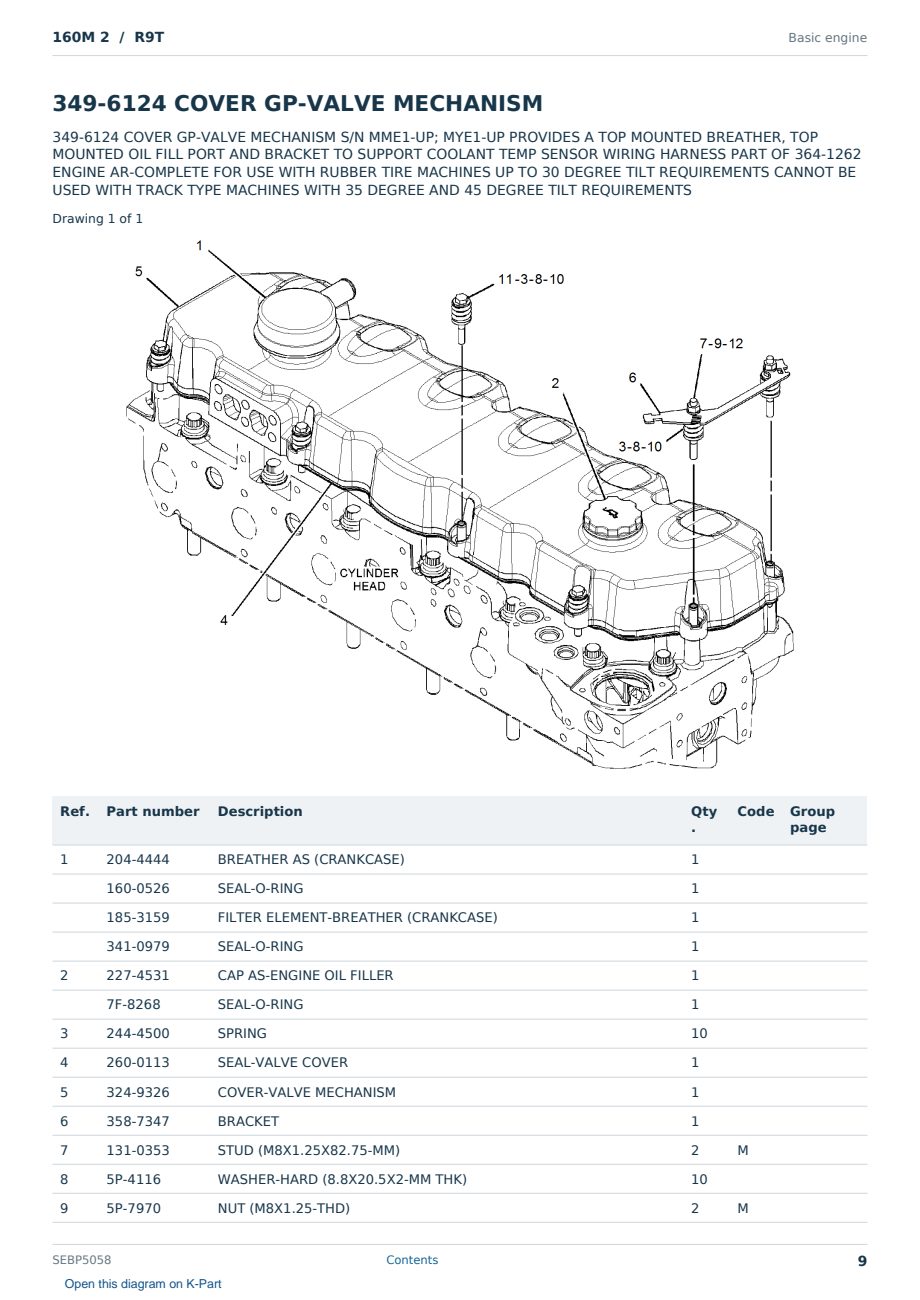 Caterpillar 160M 2 S/N R9T Partsbook SEBP5058 (English) - sample page 9 of 10 Caterpillar 160M 2 S/N R9T Partsbook SEBP5058 (English) - sample page 9 of 10