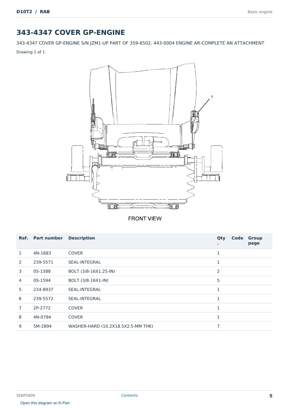 Caterpillar D10T2 S/N RAB Partsbook SEBP5809 (English) - sample page 5 of 10 Caterpillar D10T2 S/N RAB Partsbook SEBP5809 (English) - sample page 5 of 10