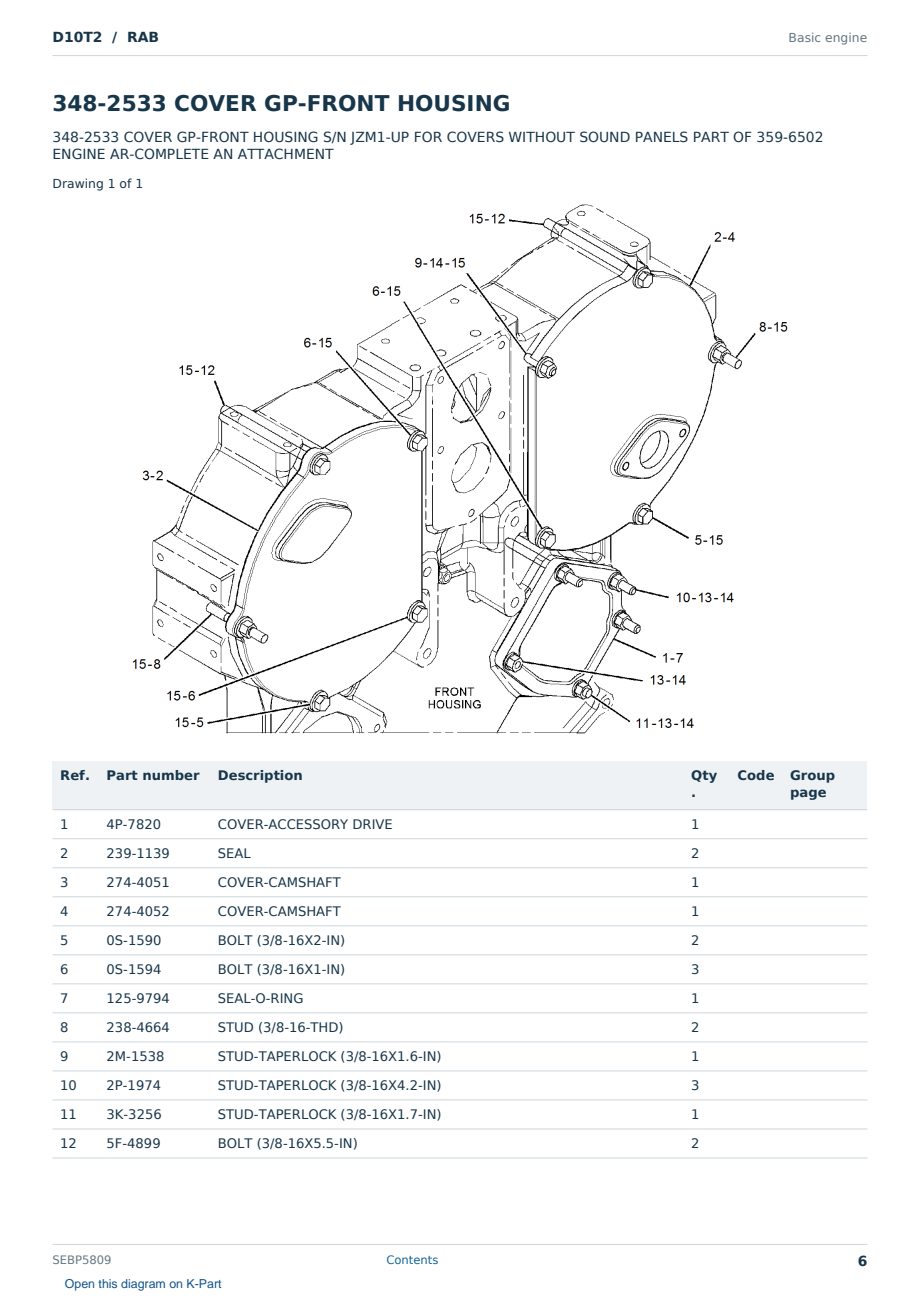 Caterpillar D10T2 S/N RAB Partsbook SEBP5809 (English) - sample page 6 of 10 Caterpillar D10T2 S/N RAB Partsbook SEBP5809 (English) - sample page 6 of 10