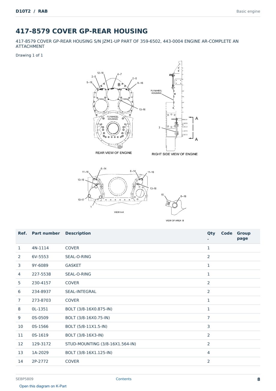 Caterpillar D10T2 S/N RAB Partsbook SEBP5809 (English) - sample page 8 of 10 Caterpillar D10T2 S/N RAB Partsbook SEBP5809 (English) - sample page 8 of 10