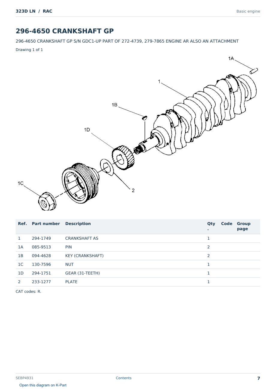 Caterpillar 323D LN S/N RAC Partsbook SEBP4931 (English) - sample page 7 of 10 Caterpillar 323D LN S/N RAC Partsbook SEBP4931 (English) - sample page 7 of 10