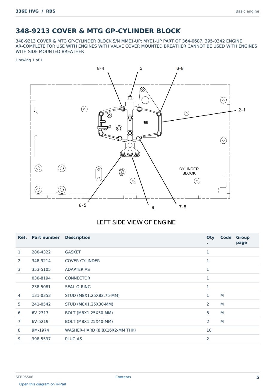 Caterpillar 336E HVG S/N RBS Partsbook SEBP6508 (English) - sample page 5 of 10 Caterpillar 336E HVG S/N RBS Partsbook SEBP6508 (English) - sample page 5 of 10