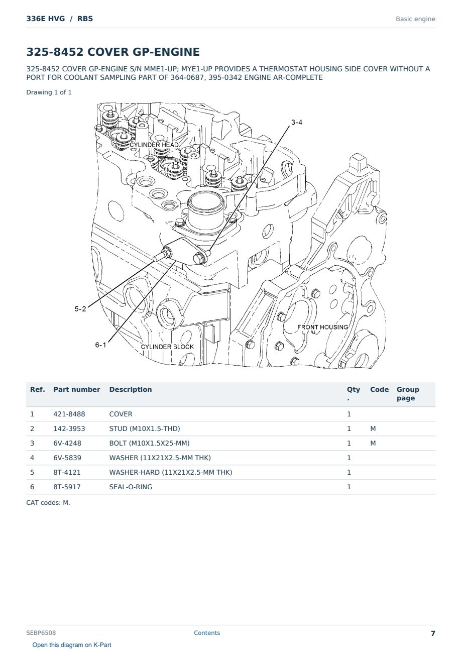 Caterpillar 336E HVG S/N RBS Partsbook SEBP6508 (English) - sample page 7 of 10 Caterpillar 336E HVG S/N RBS Partsbook SEBP6508 (English) - sample page 7 of 10