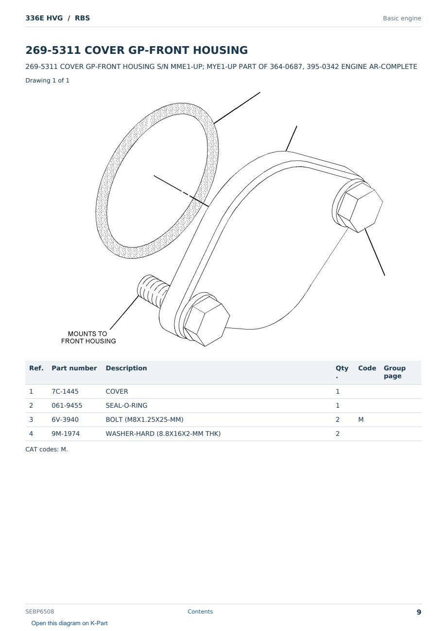 Caterpillar 336E HVG S/N RBS Partsbook SEBP6508 (English) - sample page 9 of 10 Caterpillar 336E HVG S/N RBS Partsbook SEBP6508 (English) - sample page 9 of 10