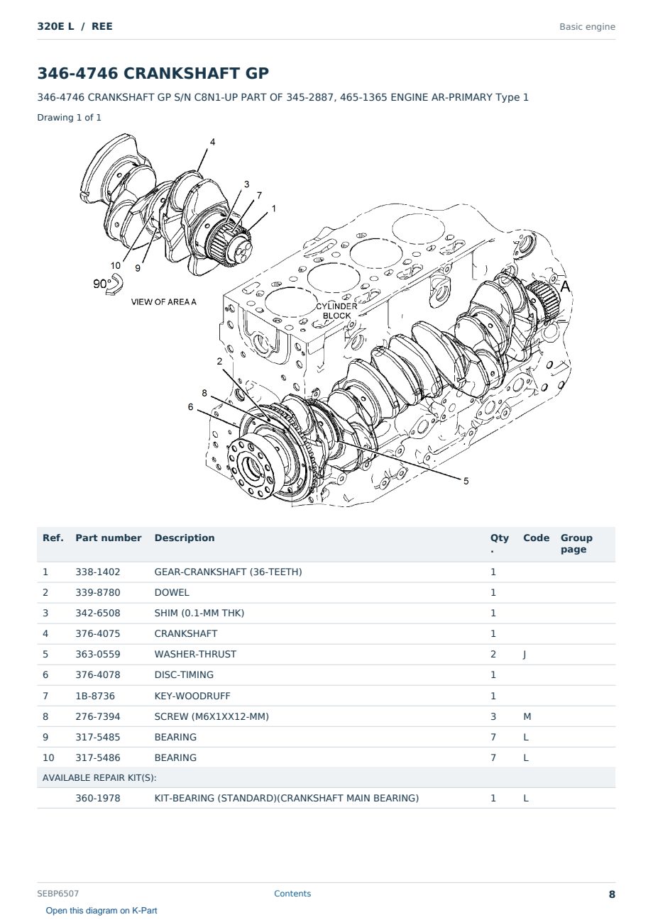 Caterpillar 320E L S/N REE Partsbook SEBP6507 (English) - sample page 8 of 10 Caterpillar 320E L S/N REE Partsbook SEBP6507 (English) - sample page 8 of 10