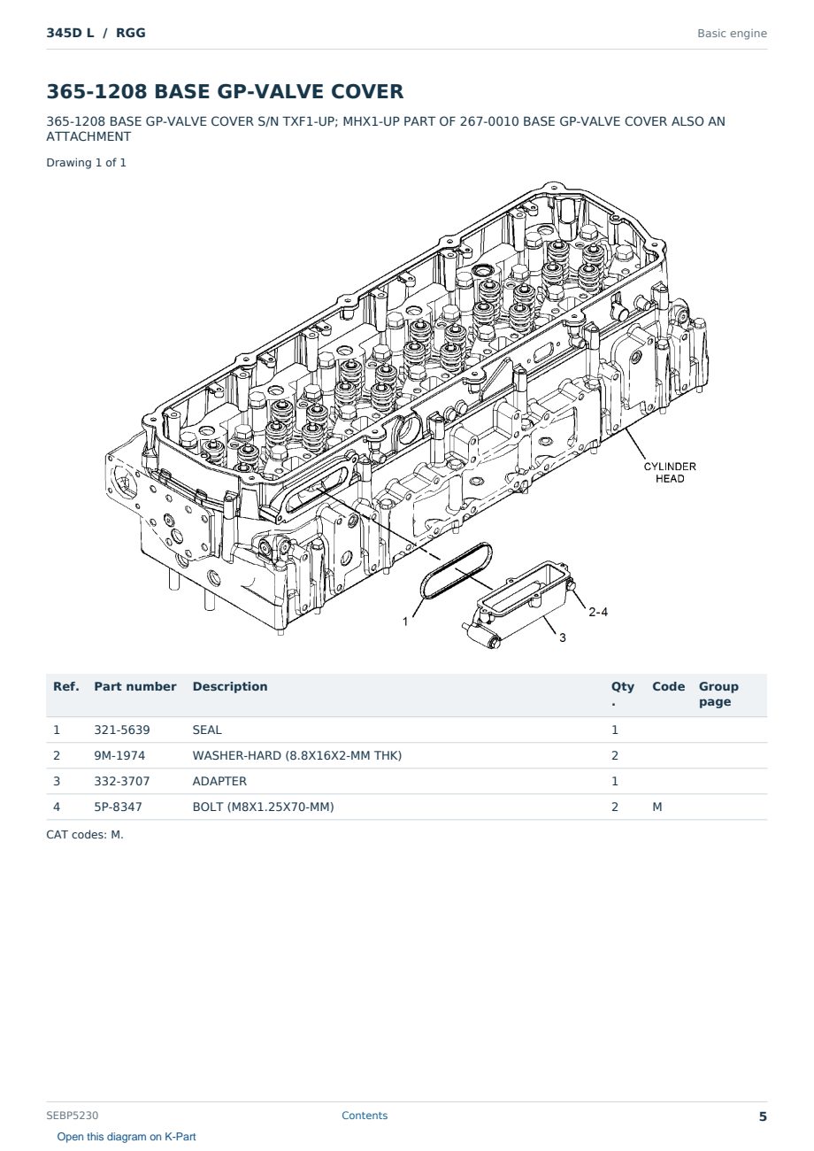 Caterpillar 345D L S/N RGG Partsbook SEBP5230 (English) - sample page 5 of 10 Caterpillar 345D L S/N RGG Partsbook SEBP5230 (English) - sample page 5 of 10