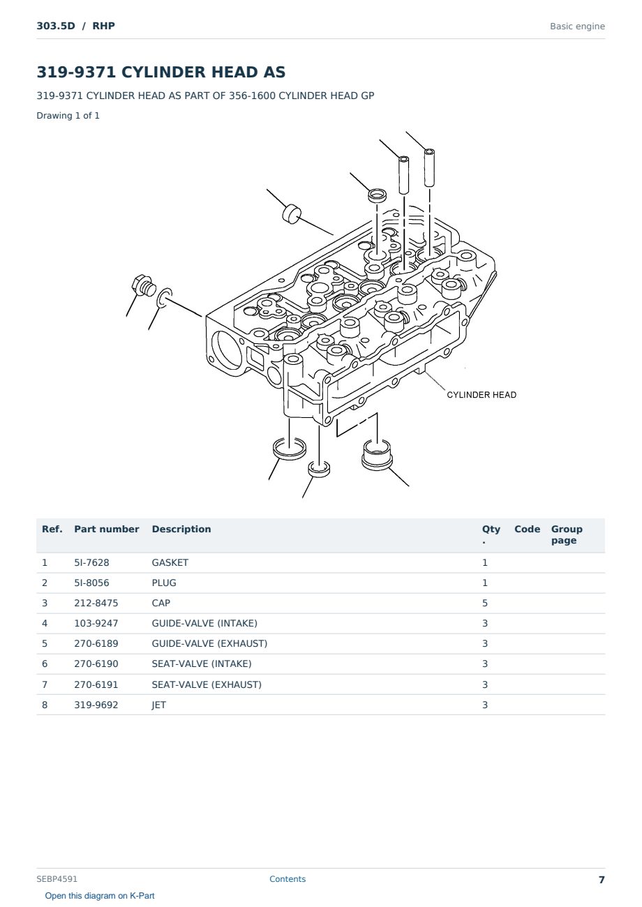 Caterpillar 303.5D S/N RHP Partsbook SEBP4591 (English) - sample page 7 of 10 Caterpillar 303.5D S/N RHP Partsbook SEBP4591 (English) - sample page 7 of 10