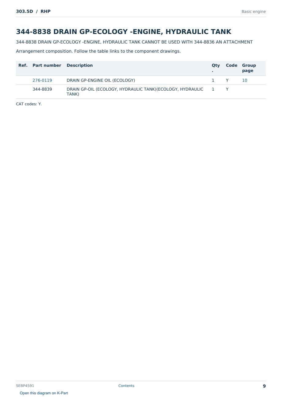 Caterpillar 303.5D S/N RHP Partsbook SEBP4591 (English) - sample page 9 of 10 Caterpillar 303.5D S/N RHP Partsbook SEBP4591 (English) - sample page 9 of 10
