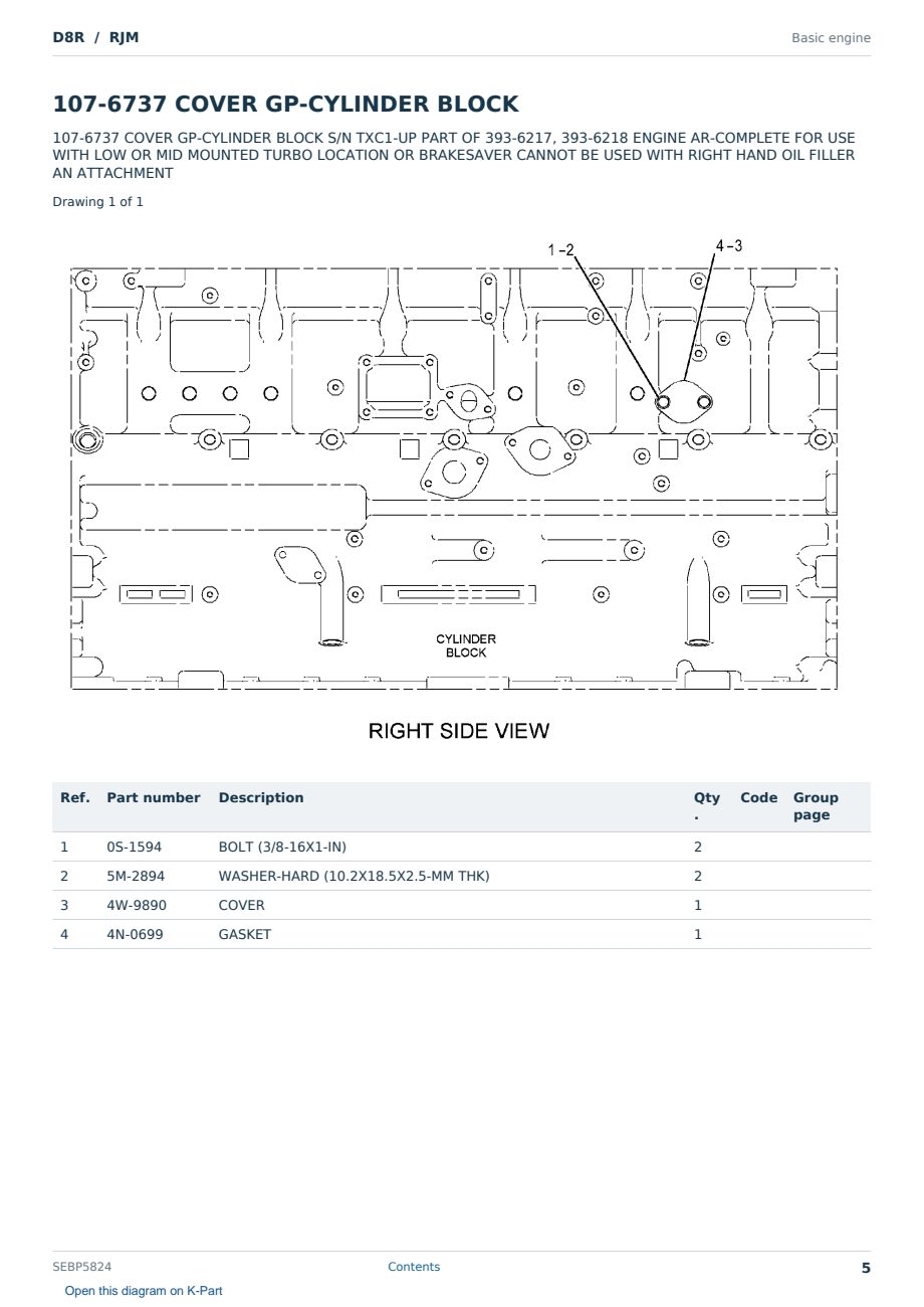 Caterpillar D8R S/N RJM Partsbook SEBP5824 (English) - sample page 5 of 10 Caterpillar D8R S/N RJM Partsbook SEBP5824 (English) - sample page 5 of 10